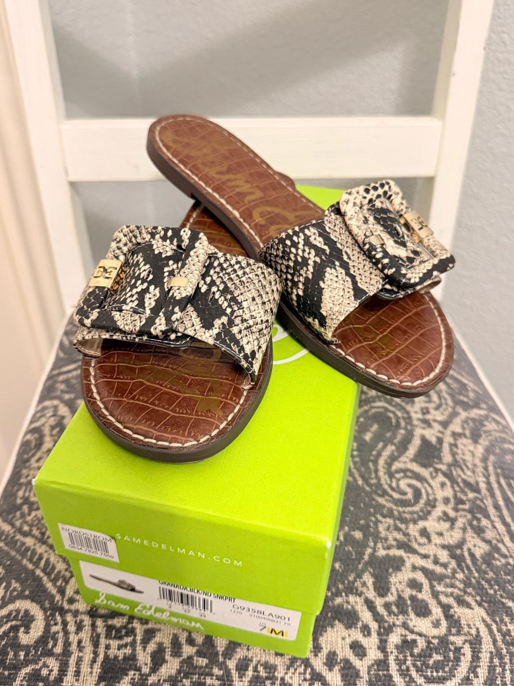 Sam Edelman Granada Brown Snake Print Buckle Slide Sandals - size 7